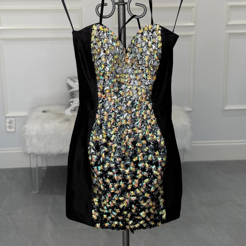 Jovani black crystal encrusted mini dress size 0